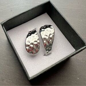 Silver Hammered Modern Asymmetrical Ring, Adjustable